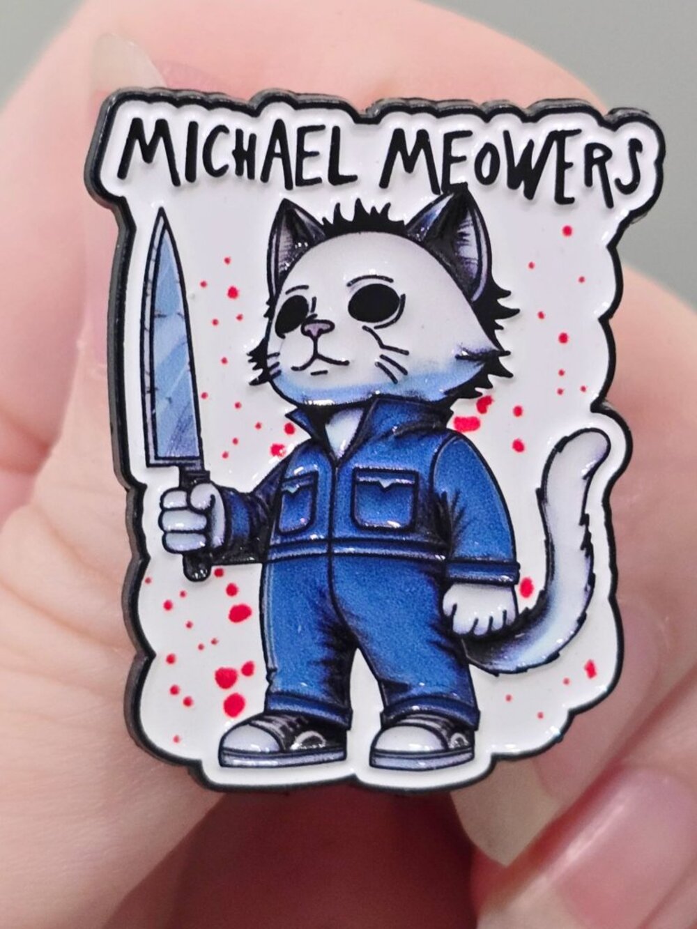 Artisan Michael Meowers Halloween Horror Movie Cat Enamel Pin Slasher Goth Gift